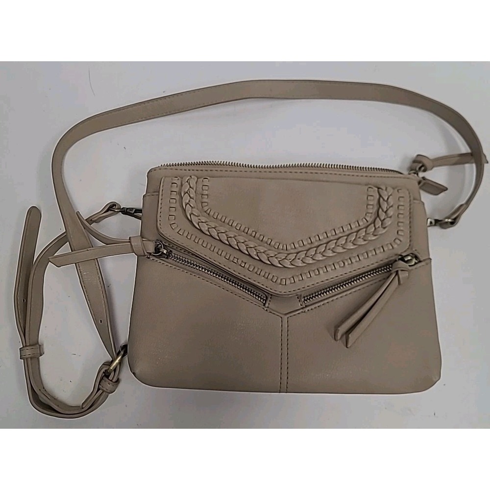 Antik Kraft Beige Leather Crossbody Long Shoulder Purse Pockets Zip Size 7.5×10
